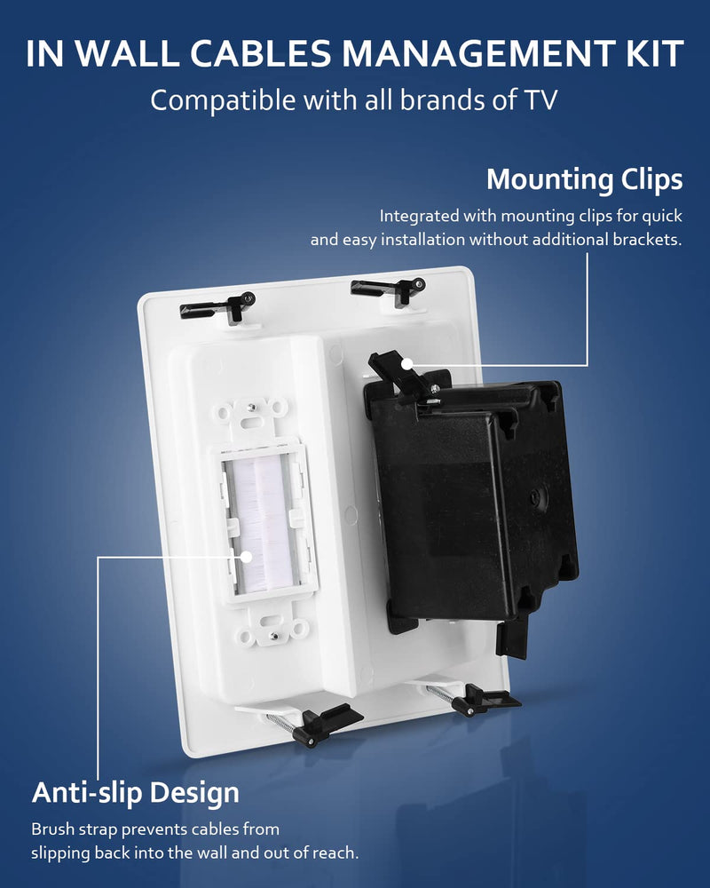 [Australia - AusPower] - in Wall Cable Management Kit for TV, ZEXMTE Recessed Outlet Wall Plate Cable Pass Through for TV Power Cables & Low Voltage Cables, Home Office Theater Systems,White 