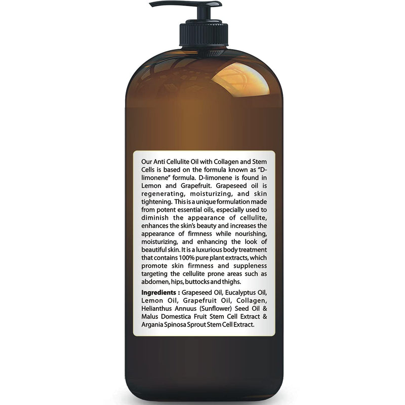[Australia - AusPower] - Anti Cellulite Massage Oil - Infused w/ Collagen & Stem Cell - 100% Natural Massage Lotion & Cellulite cream, Remover & Massager - Helps Skin Tightening & Stretch Mark treatment for Women & Men - 8 oz 