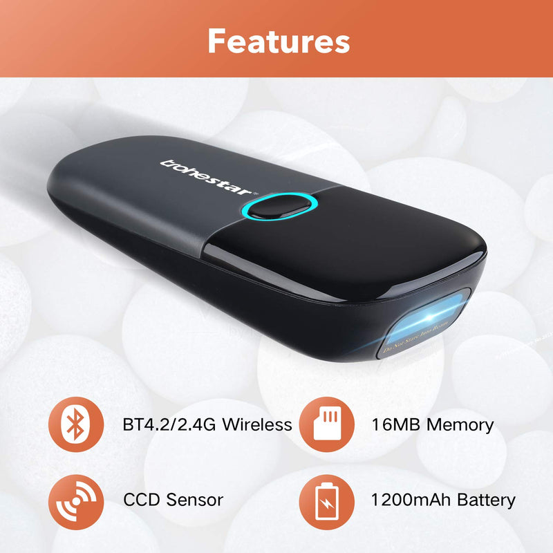 [Australia - AusPower] - Trohestar Wireless Barcode Scanner Support Bluetooth 2.4GHz USB Connection,1D Barcode Reader, Handhold Bar Code Reader for Windows, Mac, Android, iOS Grey 