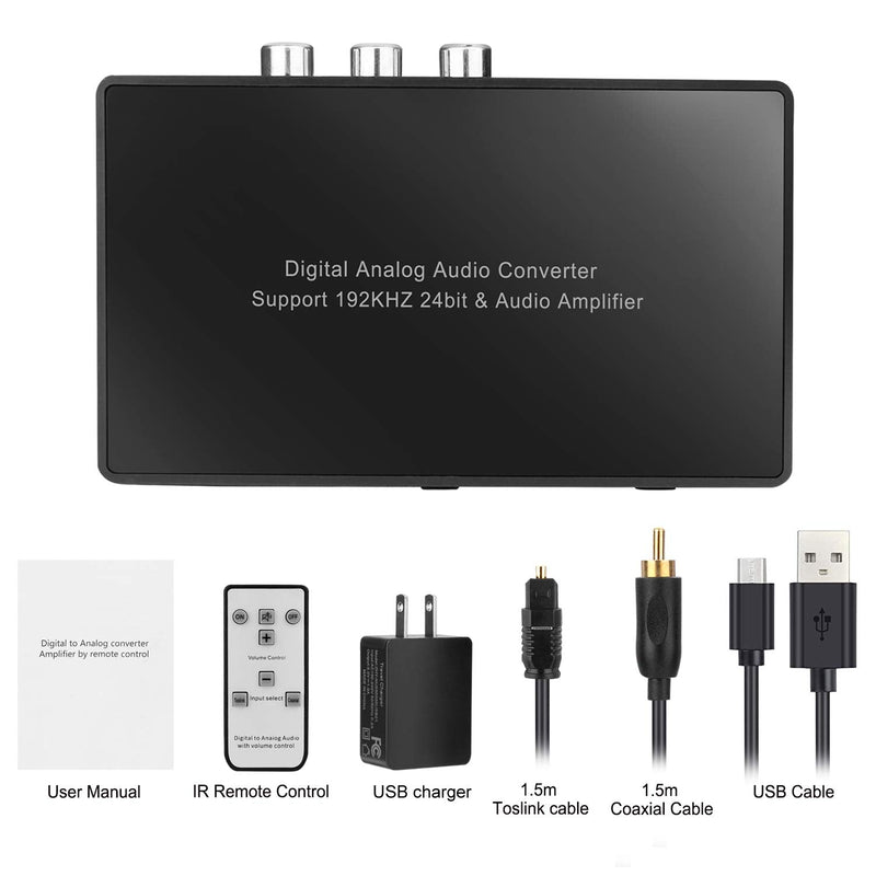 [Australia - AusPower] - Digital to Analog Audio Converter with Remote, 192KHz/24bit Digital Coaxial Toslink to Analog L/R RCA 3.5mm Audio with Both Toslink Cable and Coaxial Cable 