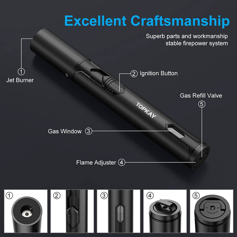 [Australia - AusPower] - Torch Lighters, 2 Pack, Butane Lighters, Adjustable Jet Flame Torch Lighters, Windproof Butane Refillable Gas Torch Lighter Long Lighter for Candle, Grill, BBQ, Fireworks(Butane Not Included) (Black) 