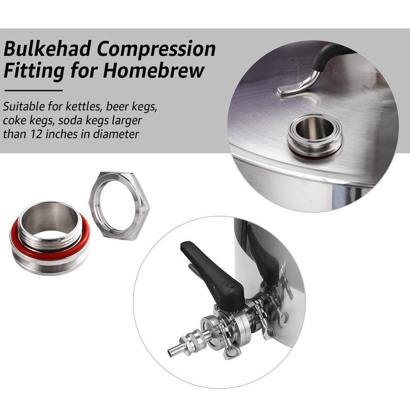 [Australia - AusPower] - Hilangsan 1.5" Tri Clamp Weldless Bulkhead Stainless Steel Compression Bulkhead Fittings Homebrew Kettle Bulkhead 1.5 inch TC Bulkhead Connector for Brew Kettle 