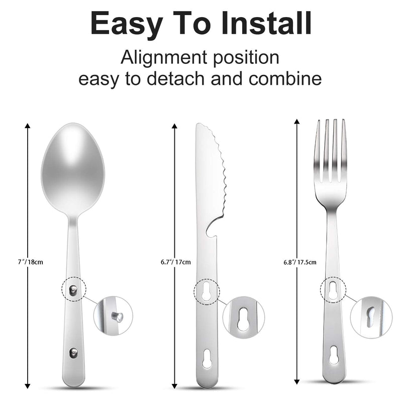 [Australia - AusPower] - KINLINK 4-in-1 Camping Utensils 3-Pack, Portable Stainless Steel Spoon, Fork, Knife & Bottle Opener Combo Set, Travel/Camping/Hiking/Picnic/Barbecue/Outdoor Backpacking Utensils with Carrying Bag 