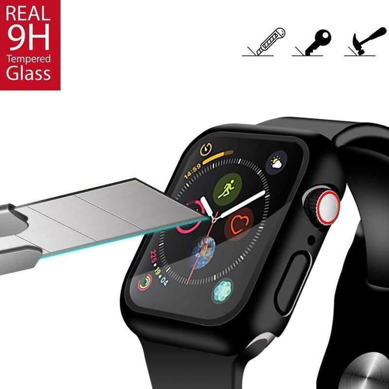 [Australia - AusPower] - [2 Pack] Compatible for Apple Watch 42mm Series3/2/1 Tempered Glass Screen Protector with Hard Black Case, YMHML Full Coverage Easy Installation Bubble-Free Cover for iWatch Accessories 
