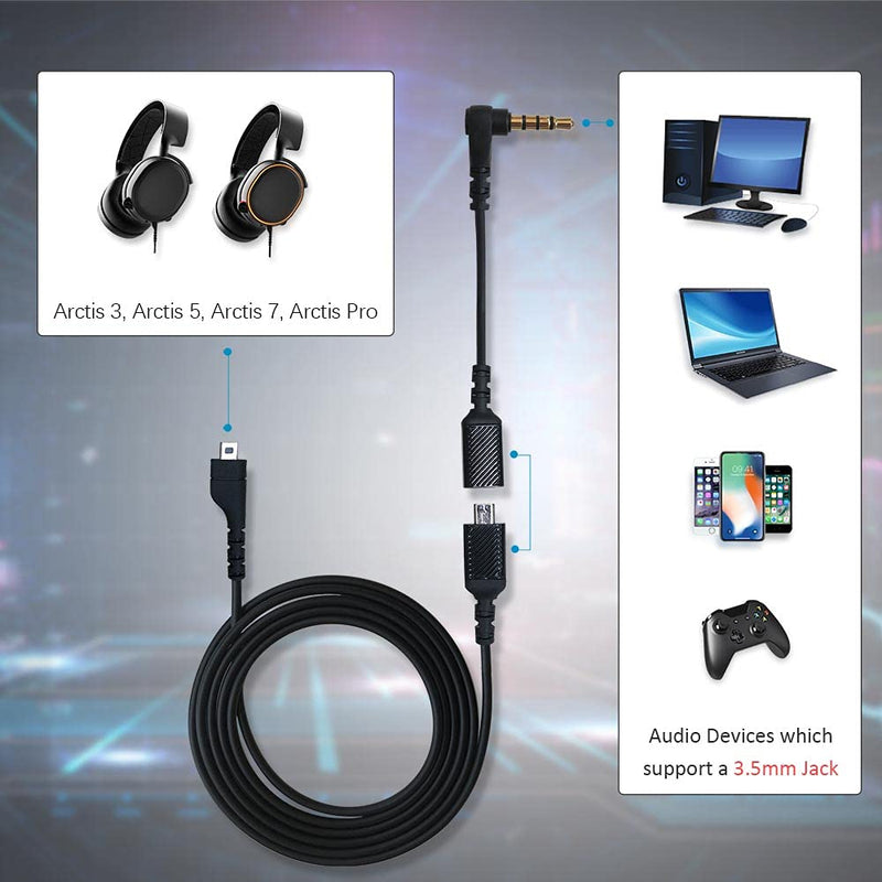 [Australia - AusPower] - Replacement Cable Cord Compatible with SteelSeries Arctis 3, Arctis Pro Wireless, Arctis 5, Arctis 7, Arctis Pro Gaming Headset, QJYTH Audio Cable 3.5mm Fit for GameDac(2 in 1, Black) 