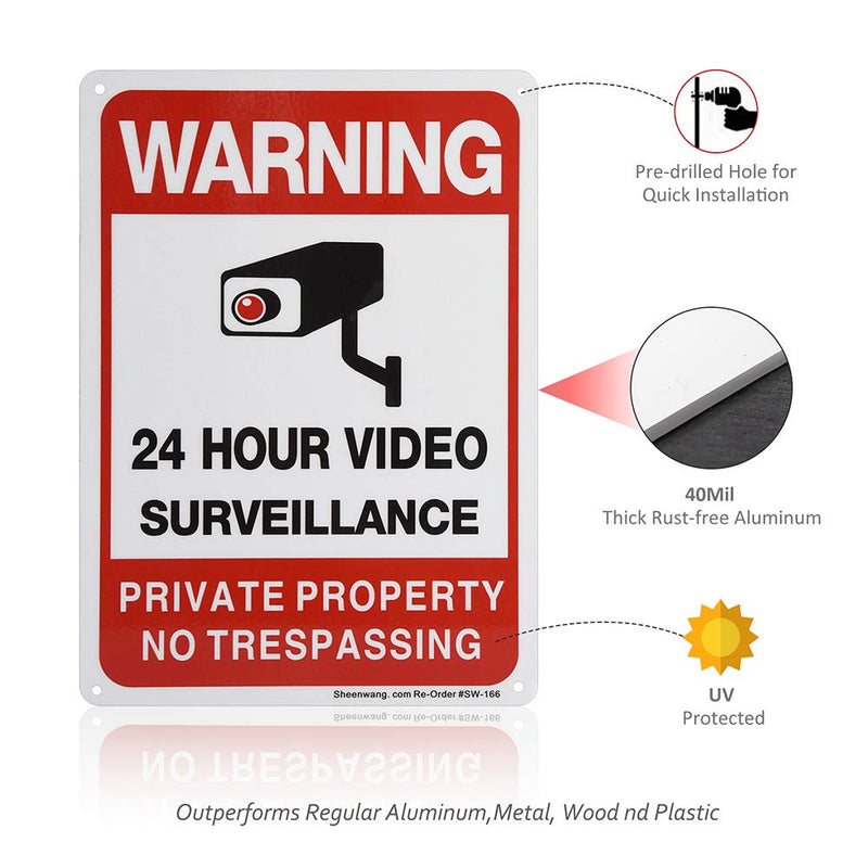 [Australia - AusPower] - Sheenwang 2-Pack Private Property No Trespassing Sign, video surveillance signs outdoor, UV Printed .040 Mil Rust Free Aluminum 10 x 7 in, Security camera sign for home, Business, Driveway Alert, CCTV 