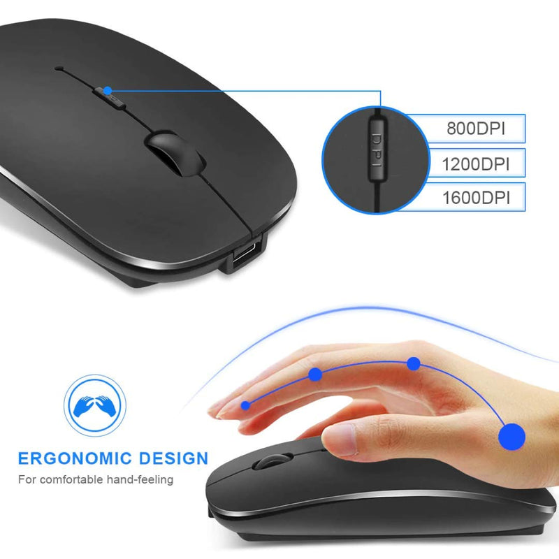 [Australia - AusPower] - XBOSS X4 Ultra Thin 2.4GHz and Bluetooth Wireless Rechargeable Optical Mouse Computer PC Mice with USB Adapter for Mac Windows Linux Mouse Wireless (Black with Bluetooth + 2.4Ghz) 