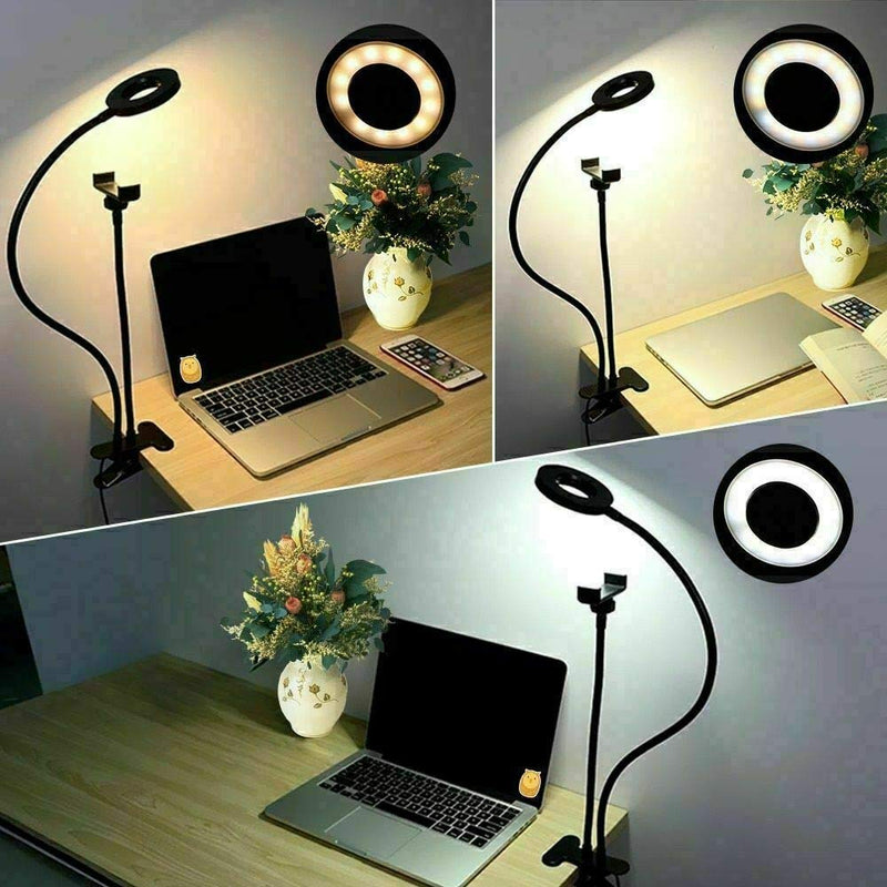 [Australia - AusPower] - Universal Selfie Ring Light with Flexible Mobile Phone Holder Lazy Bracket Desk Lamp LED Light for Live Stream Office Kitchen 