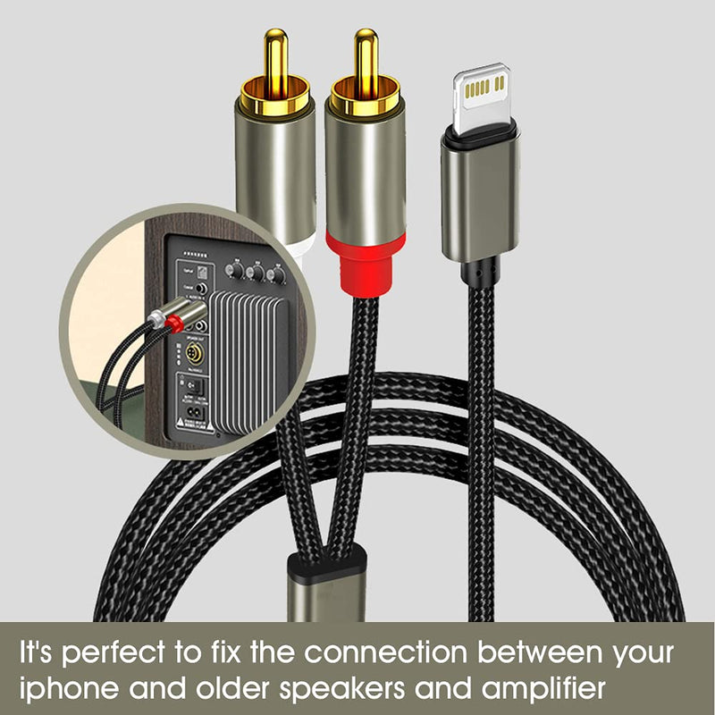 [Australia - AusPower] - RCA Cable Compatible with iPhone, iOS to RCA Aux Audio Cord Adapter,Lighting to 2 Male RCA Cable for Phone 13 13 Pro 13 Pro Max 13 Mini 12 12 Pro Max 12 Mini 11 Pro Max XS X 8 7 (3.3FT/1M) 3.3FT/1M 