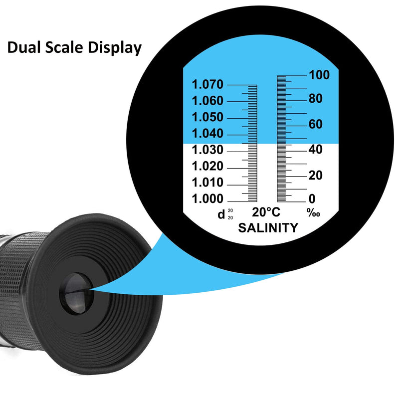 [Australia - AusPower] - Salinity Refractometer for Aquarium Dual Scale Salinity Tester 0-100‰ & 1.000-1.070 Specific Gravity Saltwater Tester Brine Refractometer Hydrometer with ATC Function 