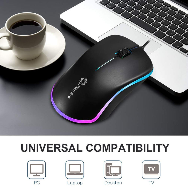 [Australia - AusPower] - Coolerplus FC112 USB Optical Wired Computer Mouse with Easy Click for Office and Home, 1000DPI, Premium and Portable,Compatible with Windows PC, Laptop, Desktop, Notebook (Black) Black 