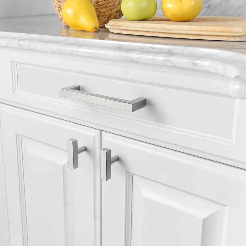 [Australia - AusPower] - Amerdeco 10 Pack Brushed Satin Nickel Cabinet Pulls 3 Inch(76mm) Hole Centers Kitchen Cabinet Handles Cabinet Hardware Cupboard Handles Square Drawer Pulls 6003 