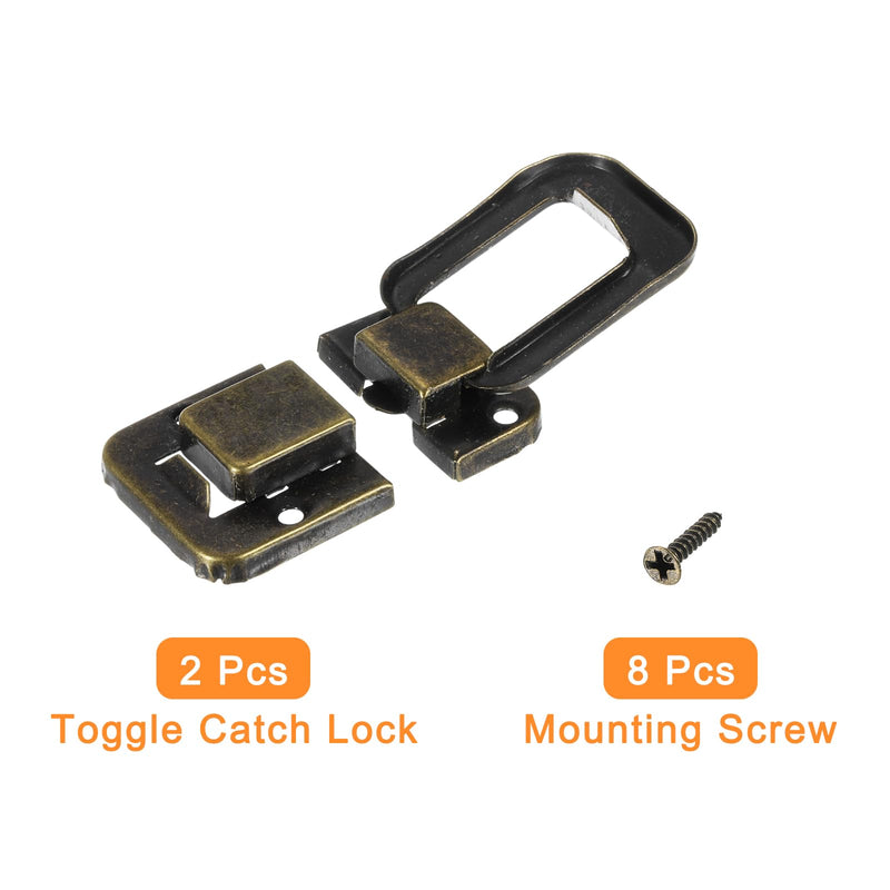 [Australia - AusPower] - uxcell 2Pcs Toggle Catch Lock, 1.89" x 1.26" (LxW) Iron Hasp Lock Latch Clasp for Jewelry Box Wooden Case Toolbox, Bronze 1.89" x 1.26" 
