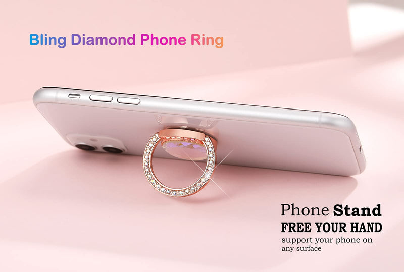 [Australia - AusPower] - lenoup Glitter Bling Bling Phone Ring Holder,Sparkle Phone Ring Grip Artificial Stand with Flat Diamond ,Flat Rhinestone Cell Finger Ring for Phones,Pad(Rose Gold) Rose Gold 