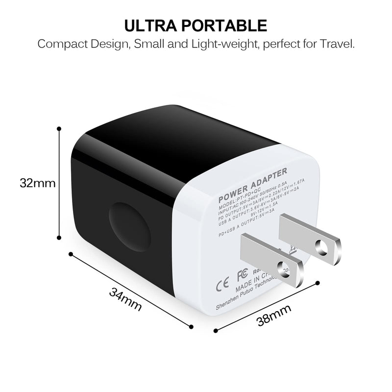 [Australia - AusPower] - USB C Charging Block for iPhone 13/13Pro Max,2Pack 20W Dual Port Brick PD+QC 3.0 Type C Fast Charger Box Wall Cube Power Adapter Plug for iPhone 12 Pro Max/11/11 Pro,AirPods Pro,Samsung Galaxy S21 Black 