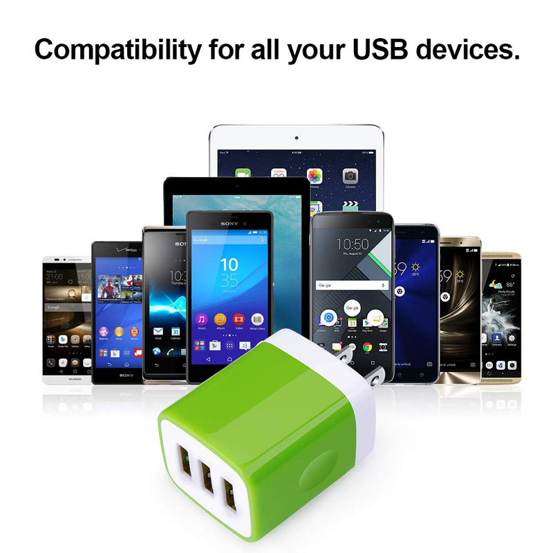 [Australia - AusPower] - Wall Charger Adapter,USB Cubes,Sicodo 3Pack Universal Travel 3.1A 3 Muti Port Plug Charging Block Compatible with iPhone X,8,7,Plus,Tablet,Samsung GalaxyS10,S9,S8 Plus,S7 S6 Edge,HTC,LG,Sony,Nokia 3Pack-Blue Green Rose red 