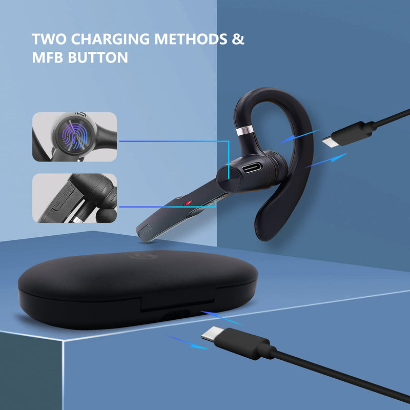 [Australia - AusPower] - Bluetooth Earpiece,Tonstep Bluetooth Headset with MIC, Trucker Bluetooth Headset 50 Hours with Charging Case, in-Ear Headphones Wireless Earphones for Business,Office and Driving (Black-g1) Black-g1 