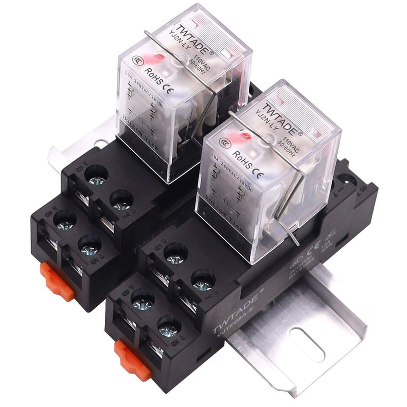 [Australia - AusPower] - TWTADE/2PCS 10A AC 110V Electromagnetic Power Coil Relay 8 pins DPDT 2NO+2NC with Indicator lamp,Aluminum Rail,Screw,Hook and YJTF08A-E Base 110V AC 8Pin-10amp 
