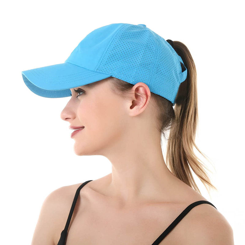 [Australia - AusPower] - Muryobao 2 Packs Womens Criss Cross Ponytail Baseball Cap High Messy Bun Ponycap Quick Drying Mesh Outdoor Sports Travel Hat Black & Blue 