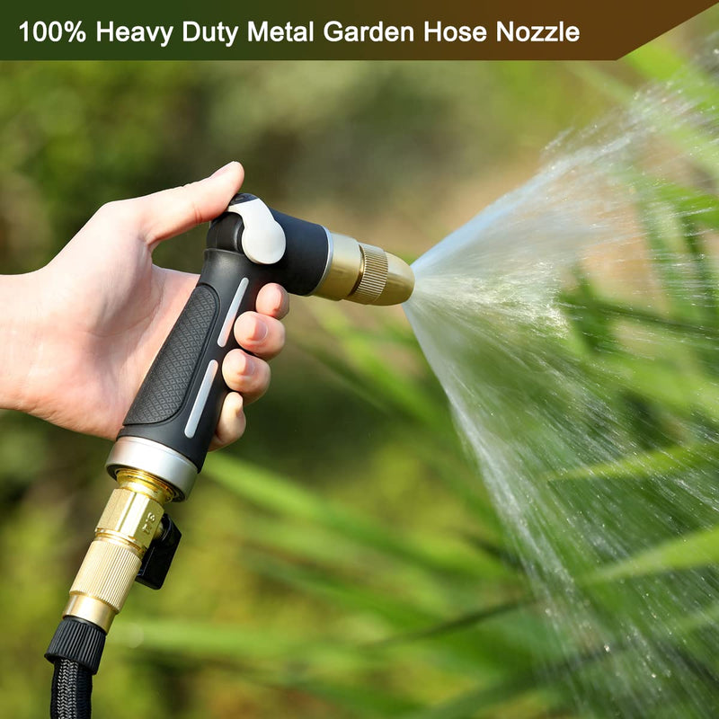 [Australia - AusPower] - FANHAO Garden Hose Nozzle with High Pressure Jet, 100% Heavy Duty Metal Water Hose Sprayer, Thumb Flow Control, On Off Valve, 4 Spray Patterns for Garden Watering, Car and Pet Washing 