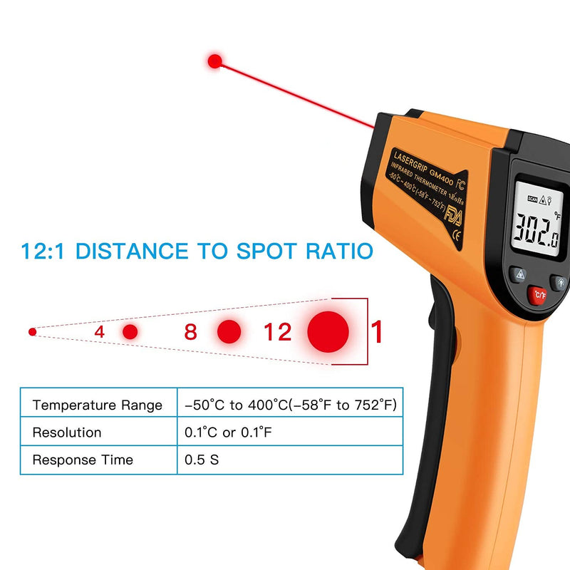 [Australia - AusPower] - Kitchen Infrared Thermometer, -50°C to 400°C(-58°F to 752°F) Digital Laser Infrared Thermometer Gun with LCD Display 