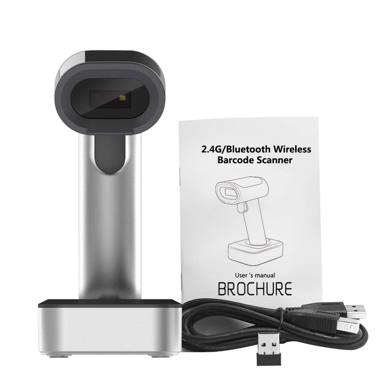 [Australia - AusPower] - 2D Bluetooth Barcode Scanner & 2.4Ghz Wireless and USB Wired QR Barcode Reader for iOS Windows Mac Android Barcode Scanner with Stand Base 