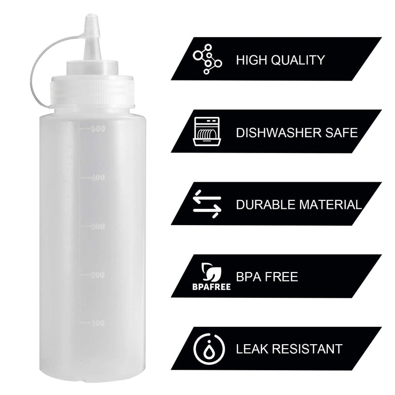 [Australia - AusPower] - 8 Pack Condiment Squeeze Bottles, OAMCEG 16 OZ Durable Plastic Squeeze Squirt Bottle with Discrete Measurements, for Ketchup, BBQ, Sauces, Syrup, Condiments, Dressings, Arts and Crafts - BPA Free 16oz 