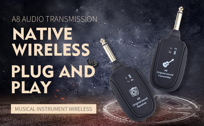 [Australia - AusPower] - INGPARTNER A8 Guitar Wireless Transmitter Receiver Wireless Transmission System Audio System Rechargeable Support 4 Channels for Electric Guitar Bass Violin Organ Musical Instrument A8 Black 
