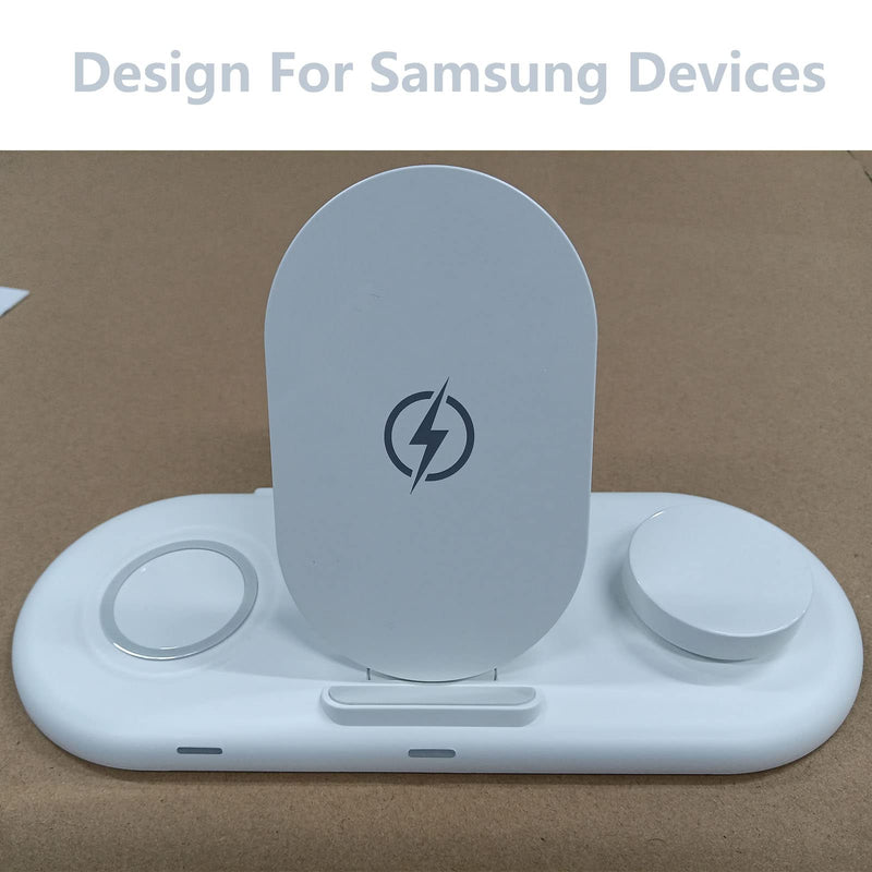 [Australia - AusPower] - Wustentre 3 in 1 Wire - Less Charging Station for Samsung Galaxy Watch 4/3/1/Active 2/1/Gear S3/Sport, Galaxy Buds/Pro/Live, Galaxy Z Flip 3 5G /S21/S21 FE/S22/S22+/Note 20 Wire-Less Charger Dock white 
