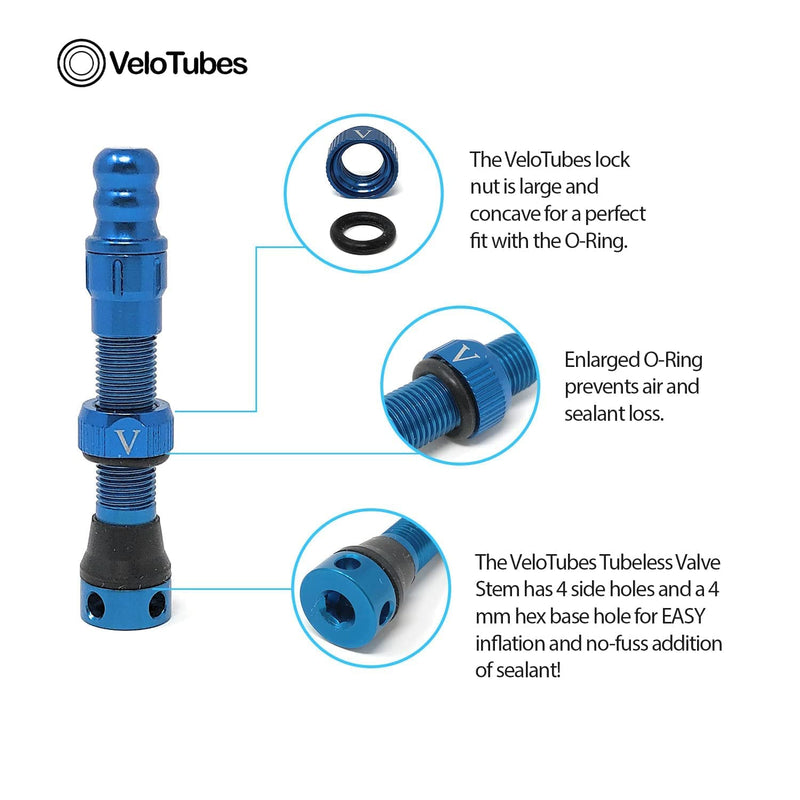[Australia - AusPower] - VeloTubes Premium 44mm Tubeless Schrader Valves - Pair - Integrated Core Removal Tool - Grommet Options - Choose Color… 