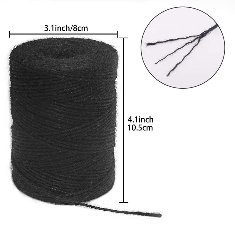 [Australia - AusPower] - Vivifying 656 Feet Black Jute Twine, Natural 2mm Jute Cord for Crafts, Halloween Wrapping, Garden (Black) 656Feet 