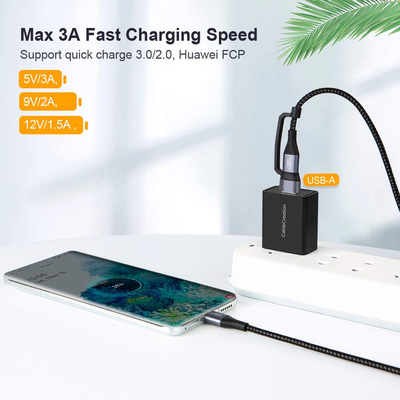 [Australia - AusPower] - CableCreation 2 in 1 USB C Cable 4FT Braided USB2.0 C to C Cable 60W USB-A/C to C 3A Fast Charging Cable Data 480Mbps for MacBook iPad Mini iPad Pro Z Flip S21 S20 and Other USB C Devices Black 1.2m 