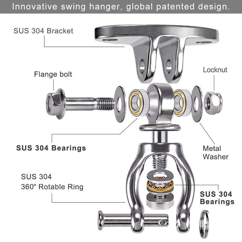 [Australia - AusPower] - SELEWARE Stainless Steel Swing Hanger, Wall Ceiling Mount for Hammock Chair, Heavy Bag, Tire Swing Set, Indoor Swing, Swivel Bearings Inside 1 Pack with scews for wood & concrete 