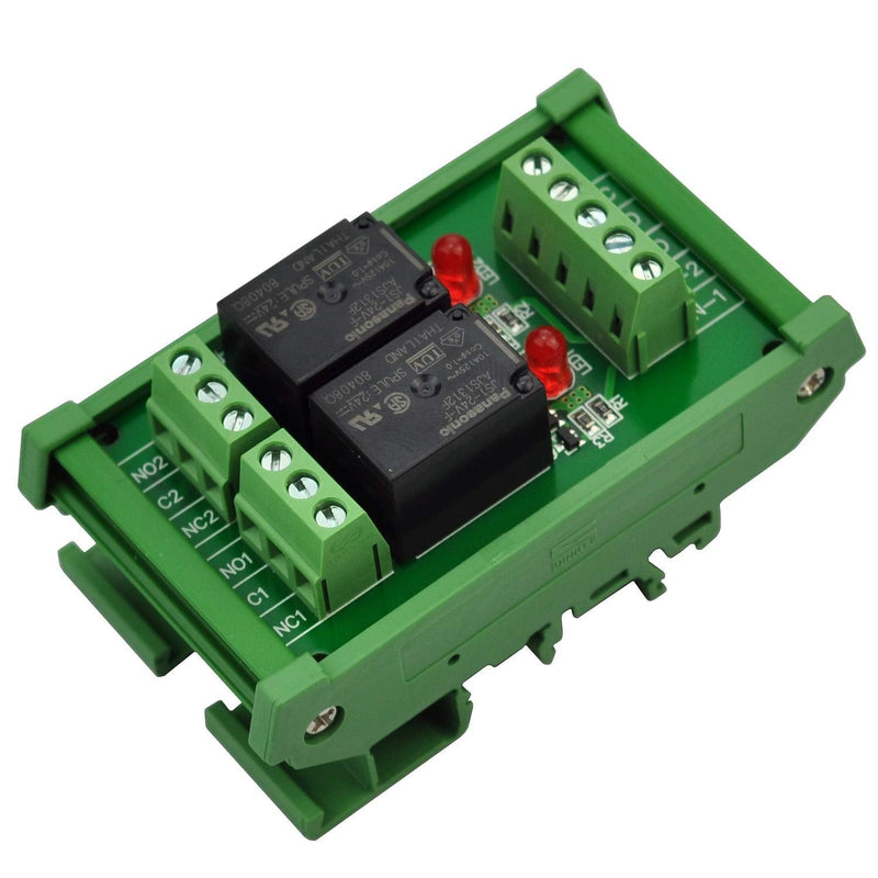 [Australia - AusPower] - Electronics-Salon DIN Rail Mount 2 SPDT 10Amp Power Relay Interface Module, DC 24V Version. 