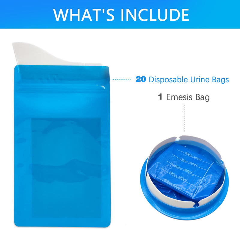 [Australia - AusPower] - CLOUDBERG 20pack Emergency Urinal Bag for Children and Kids, Disposable Urine Bag for Men and Women,600ml Portable Pee Bag for Travel Traffic jam Brief Relief (Blue) 