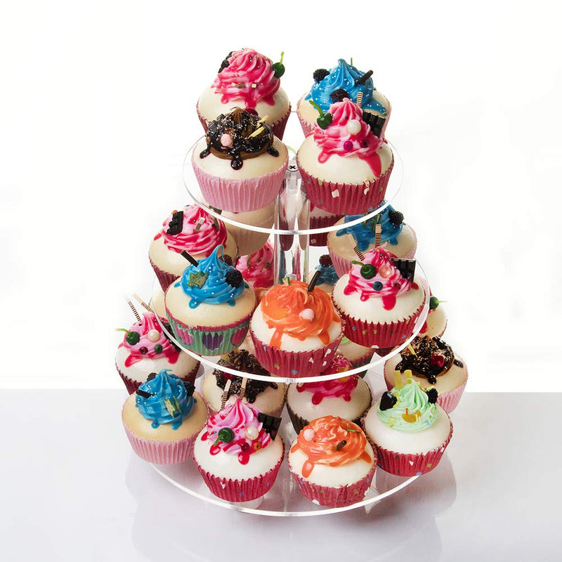 [Australia - AusPower] - Acrylic Cupcake Stand, Clear Dessert Tower Holder Display with Base for Wedding, Party, Baby Shower, 3 Tier Round, Transparent Round With Base 