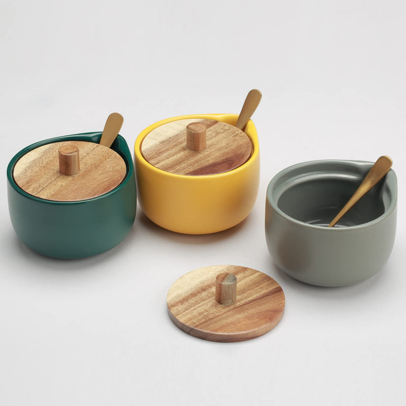 [Australia - AusPower] - everous Salt Box(green) Salt Cellar Elegant Design Decorative Boxes Big Capacity Wood green Ceramic Base 