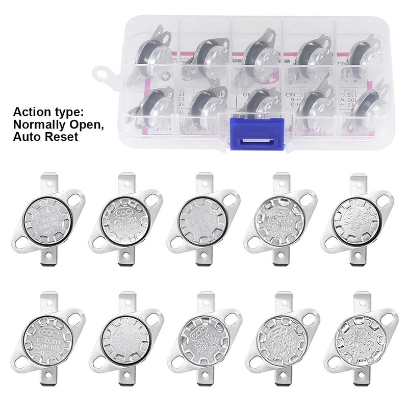 [Australia - AusPower] - uxcell 10pcs NO KSD301 Thermostat 90-150°C(194-302°F) Temperature Thermal Control Switch 90 95 100 105 110 115 120 130 140 150°C Normally Open Assortment Kit 