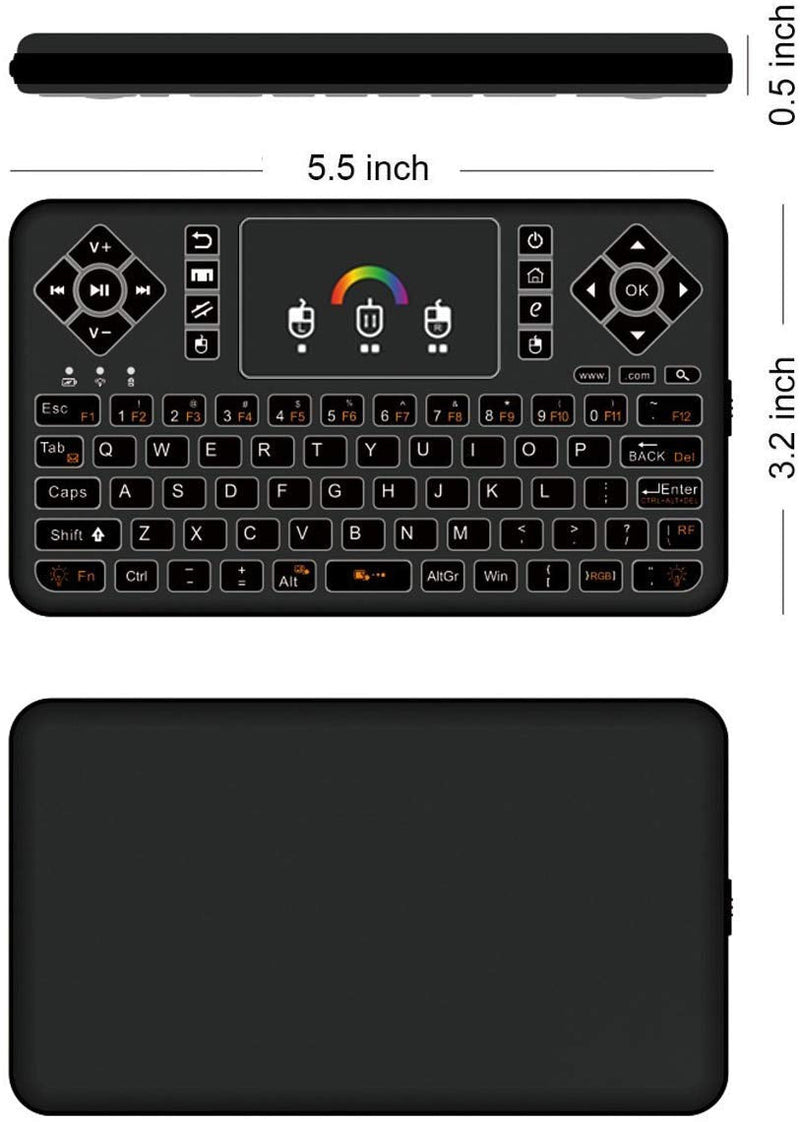 [Australia - AusPower] - Mini Wireless Keyboard,Q9 Mini Keyboard with Touchpad,Colorful Backlit Small Wireless Keyboard,Mini Rechargeable Handheld Remote Keyboard for PC,Raspberry Pi 4, Android TV Box,KODI,Windows 7 8 10 Q9 Colorful Backlit 
