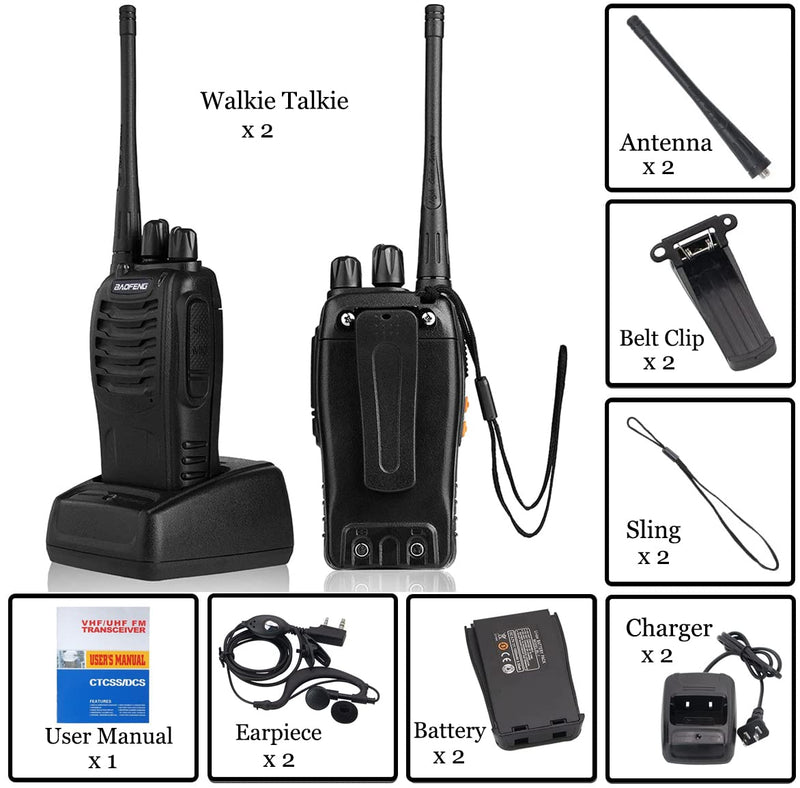 [Australia - AusPower] - Baofeng Long Range Walkie Talkies Two Way Radios with Earpiece 2 Pack UHF Handheld Rechargeable BF-888s Interphone for Adults or Kids Hiking Biking Camping Li-ion Battery and Charger Included Black-2Pcs 