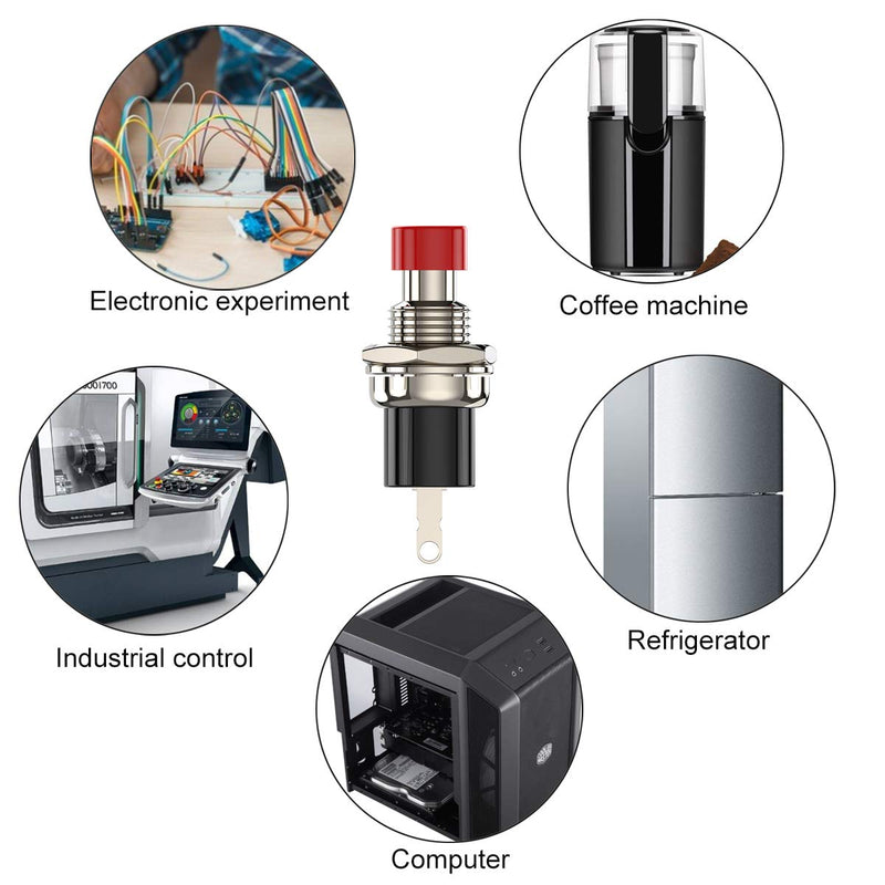 [Australia - AusPower] - DIYhz Momentary Push Button Switch, 1A 250VAC SPST Mini Pushbutton Switches Normal Closed(NC) Red Cap - 10pcs NC-10 