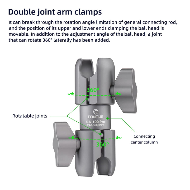 [Australia - AusPower] - FANAUE Composite Double Socket Swivel Arm,DA-100PRO 3.7" Length, Aluminum Construction, Compatible with RAM Mounts B Size 1" Ball Components DA-100PRO 
