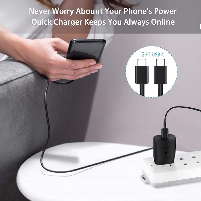 [Australia - AusPower] - USB C Charger, 25W PD Type C Fast Charger and 5FT USB C to C Charging Cable Compatible with Samsung Galaxy S21 Ultra/S21 Plus/S21 5G/S20/S20 Plus/S20 Ultra/Note 10/Note 20/S10 5G/S10 E/S9 Plus/S8 Plus 