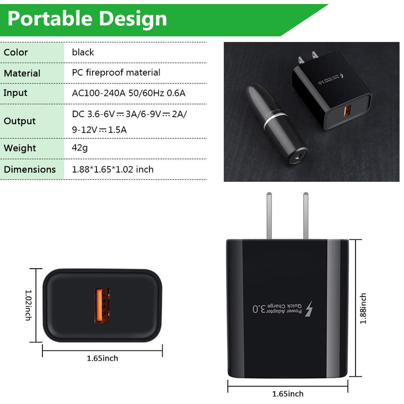 [Australia - AusPower] - Quick Charge 3.0 Fast Charging USB Wall Charger Plug with 6ft Type C Cable for Samsung Galaxy S22 Plus S21 Ultra/S21+ S20 FE Note 20 Ultra A13 A21 A51 A11 A12 A20 A10E A50 A71 A32 A42 A52 S10 S9 S8 Black 