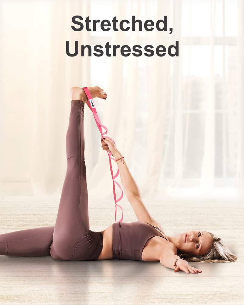 [Australia - AusPower] - Tumaz Stretching Strap - 10 Loops & Non-Elastic Yoga Strap - The Perfect Home Workout Stretch Strap for Physical Therapy, Yoga, Pilates, Flexibility - [Extra Thick, Durable, Soft] Multi-Loop 01. Pink Match 