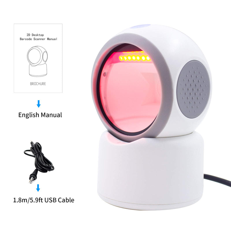 [Australia - AusPower] - 1D 2D QR Omnidirectional Hands-Free Automatic Barcode Scanner Reader .Symcode USB Barcode Reader Automatic Image Sensing Barocde Scanner .Capture Barcode from Mobile Phone Screen Barcode Scanner 2D White 