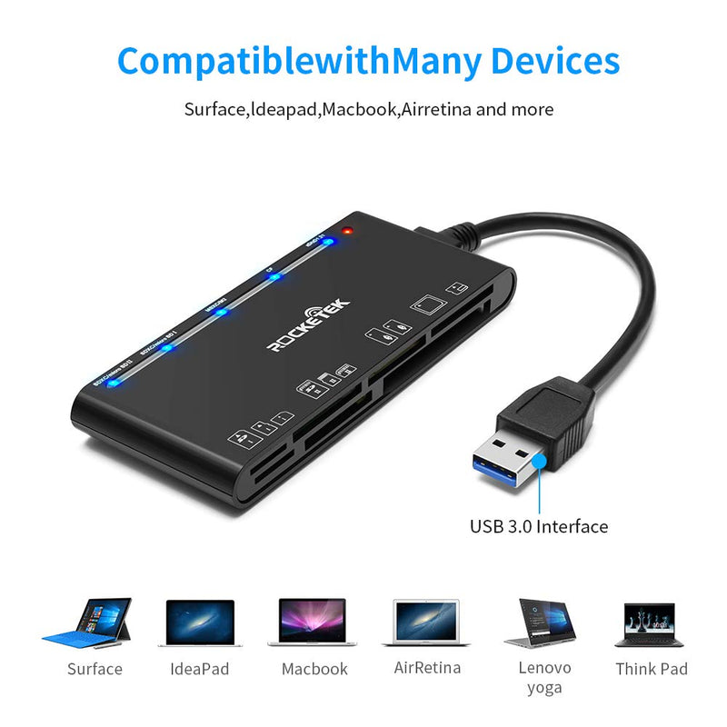 [Australia - AusPower] - SD Card Reader USB 3.0 7-in-1 Portable Memory Card Reader Compatible with SD, Micro SD, TF, Compact Flash,CF, XD, MS Card, 5Gbps High-Speed USB Card Reader Adapter for Windows XP/Vista/Mac OS/Linux 