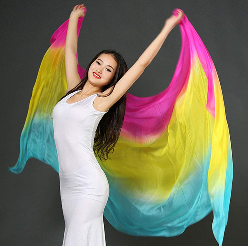 [Australia - AusPower] - KIKIGOAL Women's 100% Silk Belly Dance Veils and Hand Scarves Gradual Colors 1.14x2.5m/98"x45" Black Red Yellow 