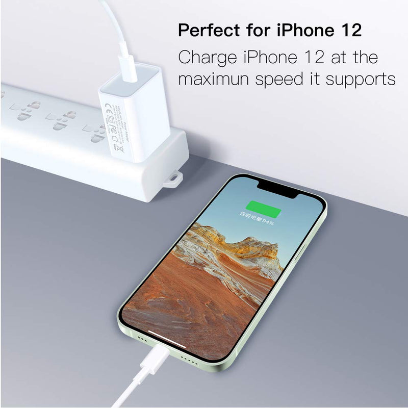 [Australia - AusPower] - iPhone Fast Charger MFi Certified,20W USB C Power Delivery Wall Charger Plug with 3FT USB-C to LT Charger Cable for New iPhone 12 11 Mini Pro Max SE 2020 11 Xs XR X 8 Plus and More White,White 