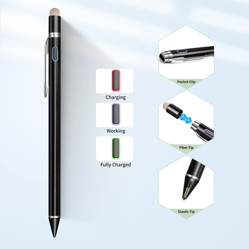[Australia - AusPower] - Stylus Digital Pen for Touch Screens, Active Pencil Fine Point Compatible with iPhone iPad and Other Tablets for Handwriting and Drawing Black 